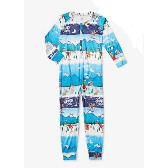 Justice The Grinch Snowscape Fair Isle Snap Front One Piece Pajamas, Size L - Picture 3 of 5